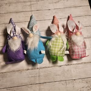 Set of 4 Easter Bunny Gnomes Plush 14" NWT Pastel Gingham Polka Dot